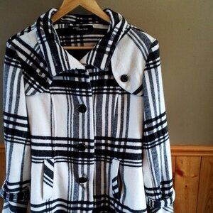 Womens Black & White plaid dress coat
